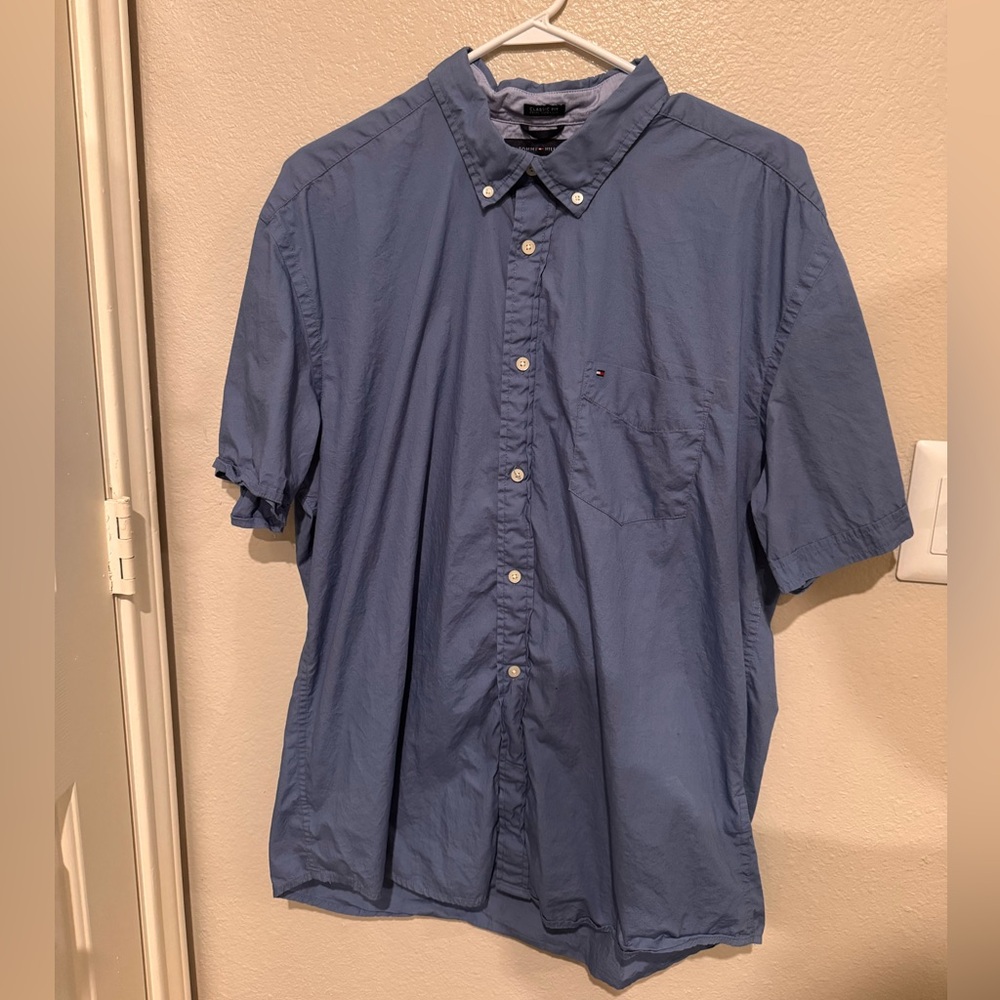 Tommy Hilfiger Casual Blue Button-Down Shirt- Classic Fit